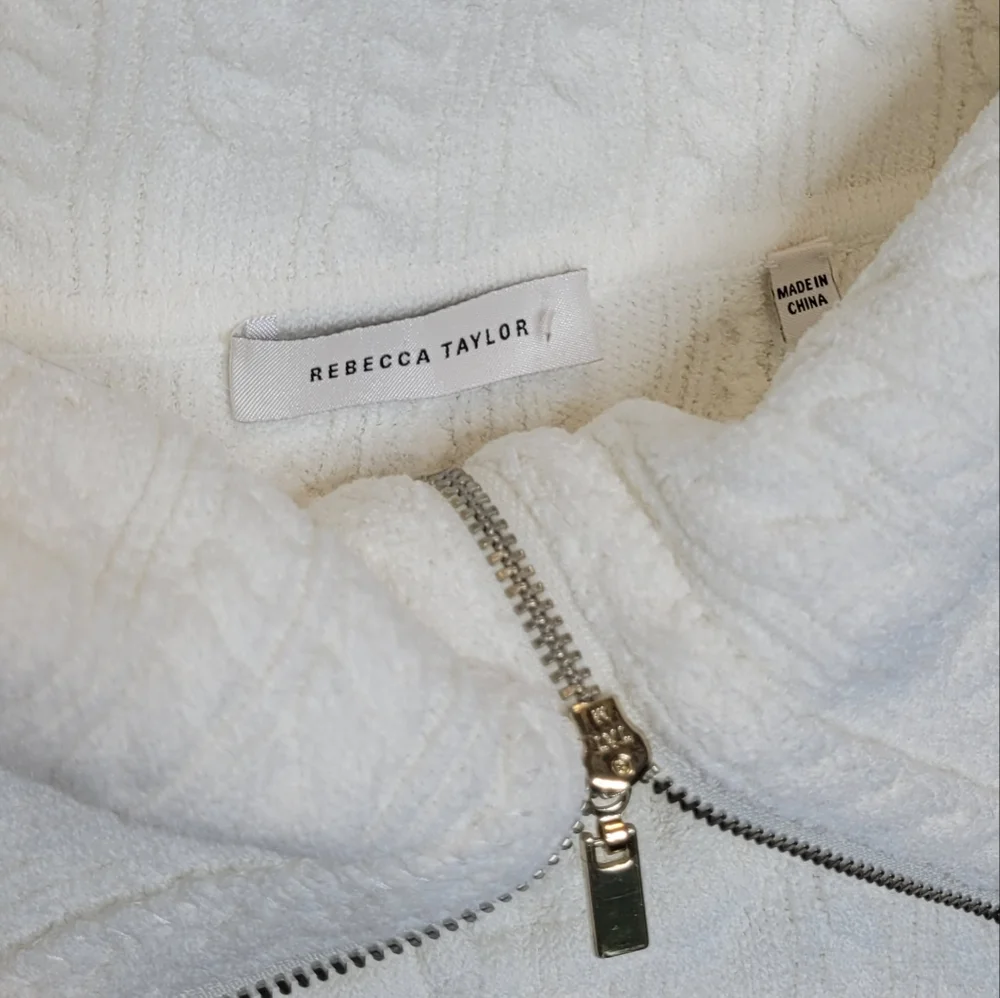 Rebecca Taylor Short Sleeve Cable Zip Sweater S White - Picture 7 of 7